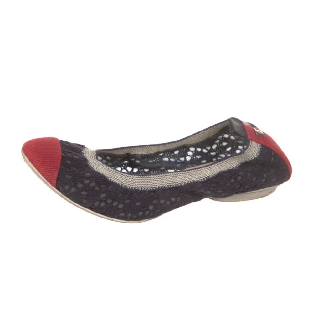 CHANEL Red and Black Perforated Flats